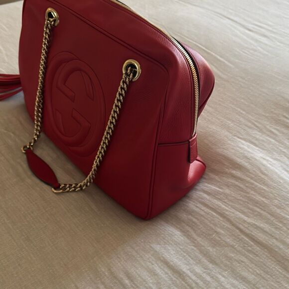 Gucci Red Leather Soho Bowler Chain Shoulder Bag - Picture 4 of 16